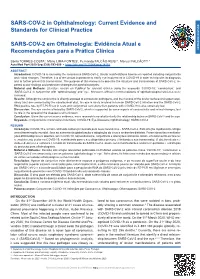 SARS-COV-2 in Ophthalmology, in Ophthalmology, SARS-COV-2 S, Et Al