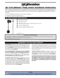 SJE Verticalmaster® Pump Switch Installation Instructions