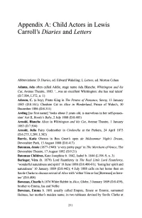 Appendix A: Child Actors in Lewis Carroll's Diaries and Letters