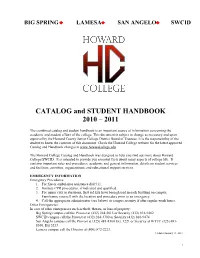 CATALOG and STUDENT HANDBOOK 2010 – 2011