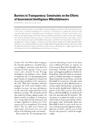 Constraints on the Efforts of Government Intelligence Whistleblowers Barak Bullock | University of Texas, Austin