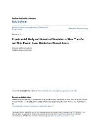 Experimental Study and Numerical Simulation of Heat Transfer and Fluid Flow in Laser Welded and Brazed Joints