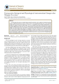 Postoperative Biological and Physiological Gastrointestinal Changes After Whipple Procedure