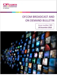 Broadcast and on Demand Bulletin Issue Number