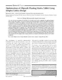 Optimization of Glipizide Floating Matrix Tablet Using Simplex Lattice Design
