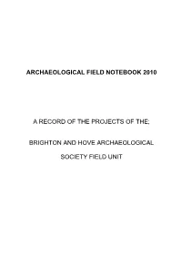 Archaeological Field Notebook 2010 a Record of the Projects Of