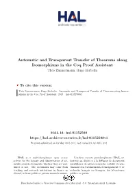 Automatic and Transparent Transfer of Theorems Along Isomorphisms in the Coq Proof Assistant Théo Zimmermann, Hugo Herbelin