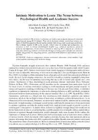Intrinsic Motivation to Learn: the Nexus Between Psychological Health and Academic Success