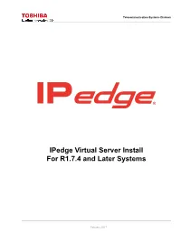 Ipedge Virtual Server Install for R1.7.4 and Later Systems Title Page