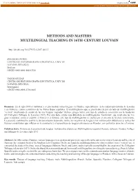 Methods and Masters: Multilingual Teaching in 16Th-Century Louvain