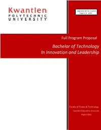 Bachelor of Technology in Innovation and Leadership
