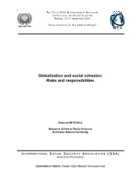 Globalization and Social Cohesion: Risks and Responsibilities