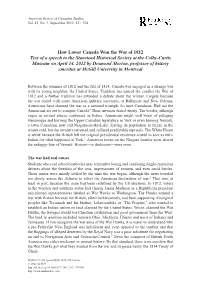 How Lower Canada Won the War of 1812 Text of a Speech to The