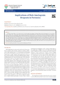 Implications of Male Amelogenin Dropouts in Forensics