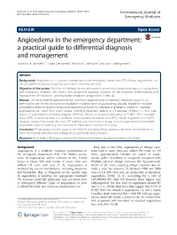 Angioedema in the Emergency Department: a Practical Guide to Differential Diagnosis and Management Jonathan A