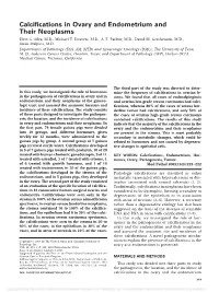 Calcifications in Ovary and Endometrium and Their Neoplasms Elvio G