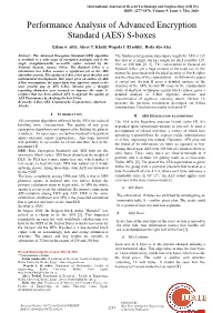 Performance Analysis of Advanced Encryption Standard (AES) S-Boxes