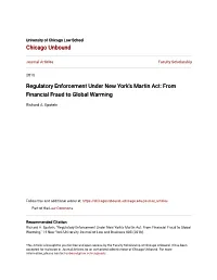 Regulatory Enforcement Under New York's Martin Act: from Financial Fraud to Global Warming