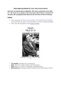 Week Beginning Monday 8Th June: Years 5 and 6 Science