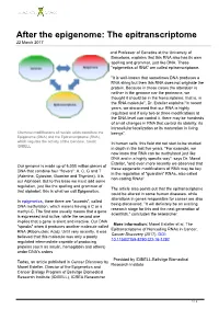 After the Epigenome: the Epitranscriptome 22 March 2017