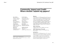 Community, Impact and Credit: Where Should I Submit My Papers?
