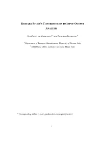 Richard Stone's Contributions to Input-Output