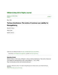 Tortious Interference: the Limits of Common Law Liability for Newsgathering