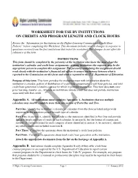Worksheet for Use by Institutions on Credits and Program Length and Clock Hours