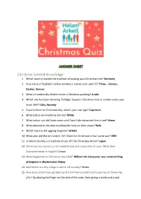 ANSWER SHEET Christmas General Knowledge