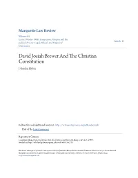 David Josiah Brewer and the Christian Constitution, 81 Marq