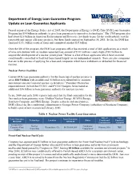 Department of Energy Loan Guarantee Program: Update on Loan Guarantee Applicants