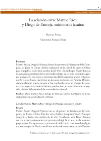 La Relación Entre Matteo Ricci Y Diego De Pantoja, Misioneros Jesuitas
