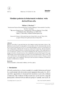 Modular Patterns in Behavioural Evolution: Webs Derived from Orbs