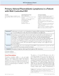 Primary Adrenal Plasmablastic Lymphoma in a Patient with Well-Controlled HIV