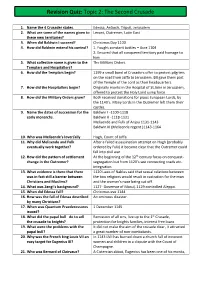 Revision Quiz: Topic 2: the Second Crusade