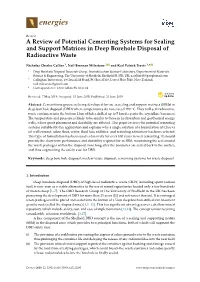 A Review of Potential Cementing Systems for Sealing and Support Matrices in Deep Borehole Disposal of Radioactive Waste