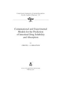 Computational and Experimental Models for the Prediction of Intestinal Drug Solubility and Absorption