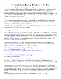 An Orientation to Praying the Liturgy of the Hours