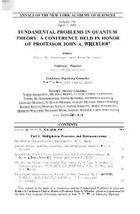 Fundamental Problems in Quantum Theory: a Conference Held in Honor of Professor John A