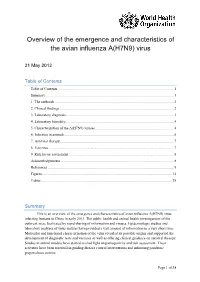 Overview of the Emergence and Characteristics of the Avian Influenza A(H7N9) Virus