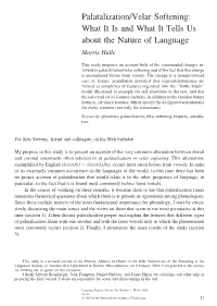 Palatalization/Velar Softening: What It Is and What It Tells Us About the Nature of Language Morris Halle