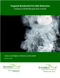 Targeted Residential Fire Risk Reduction a Summary of At-Risk Aboriginal Areas in Canada