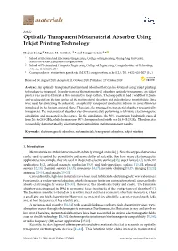 Optically Transparent Metamaterial Absorber Using Inkjet Printing Technology