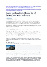 Brutal but Beautiful: Stokes' List of Sydney's Architectural Gems