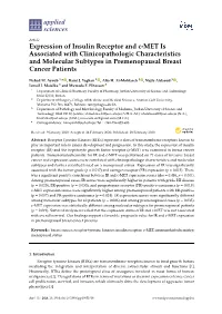 Expression of Insulin Receptor and C-MET Is Associated with Clinicopathologic Characteristics and Molecular Subtypes in Premenopausal Breast Cancer Patients