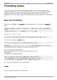 Formatting Syntax Formatting Syntax