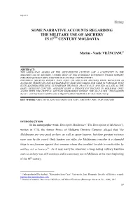 Some Narrative Accounts Regarding the Military Use of Archery in 17 Century Moldavia