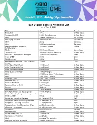 BIO Digital Sample Attendee List As of June 5, 2020
