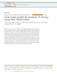 Coral Snakes Predict the Evolution of Mimicry Across New World Snakes