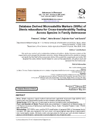 Database Derived Microsatellite Markers (Ssrs) of Stevia Rebaudiana for Cross-Transferability Testing Across Species in Family Asteraceae